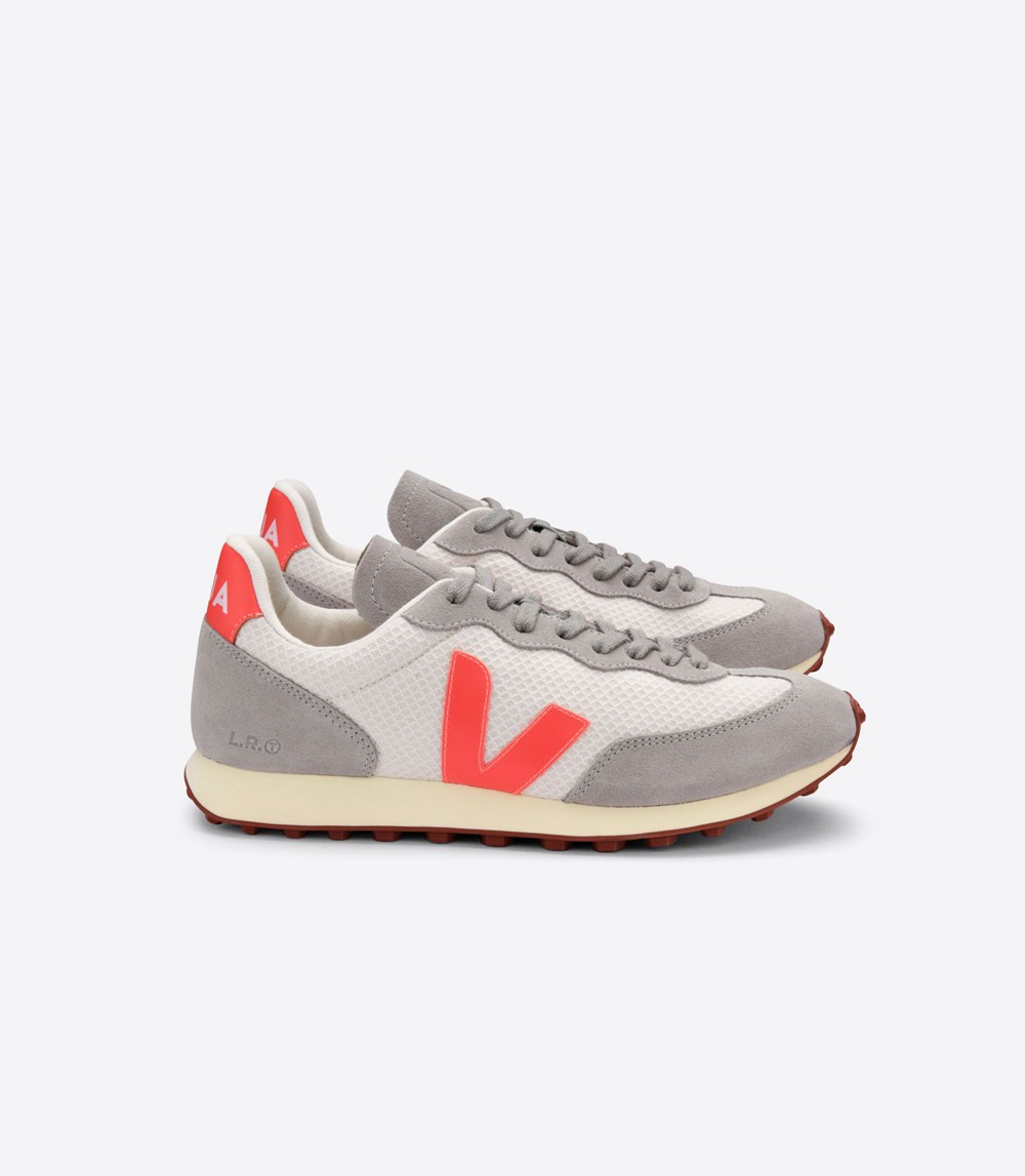 Veja Trainers Mens Grey/Orange/White - Rio Branco Hexamesh Gravel - YJRN-19605